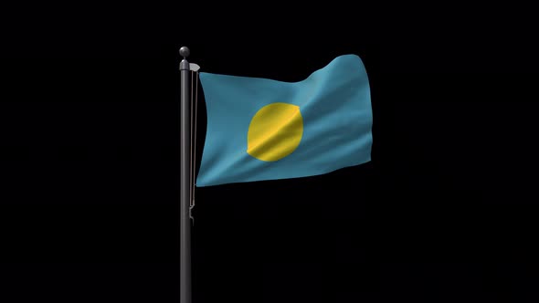 Palau Flag On Flagpole With Alpha Channel 4K