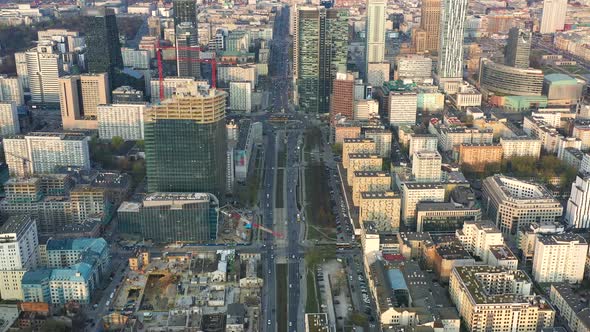 View From the Height on Warsaw Business Center Skyscrapers and Palace of Science and Culture on the