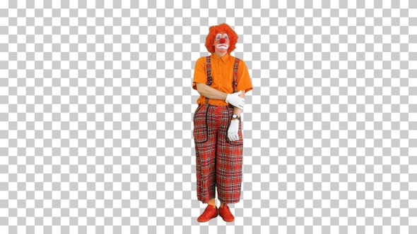 Unhappy clown standing and being nervous, Alpha Channel