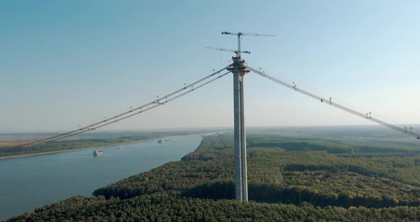 Concrete Column and Cranes over Danube River - Romania