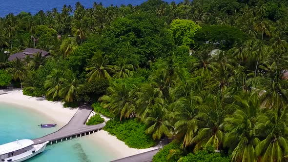 Drone view sky of tropical coastline beach by lagoon and sand background