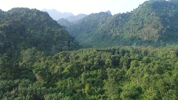 Natural landscapes around the city of Vang Vieng in Laos seen from the sky