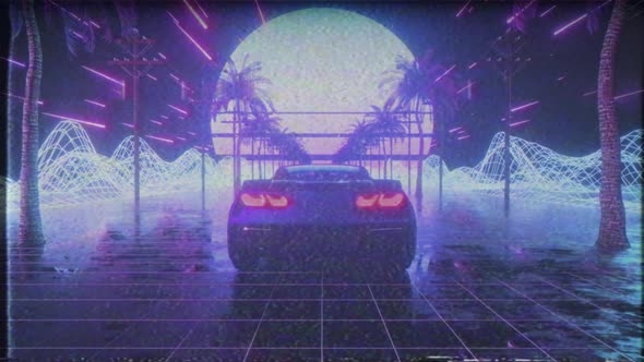 80s Retro Background 3d Animation with VHS Effect