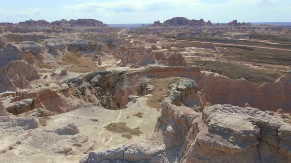 Aerial view over Badlands National Park in South Dakota