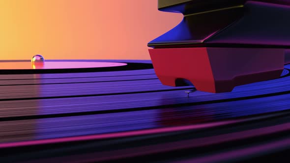 A Vinyl Record Spinning in the Gramophone Music Player and Plays Old Disco Loop