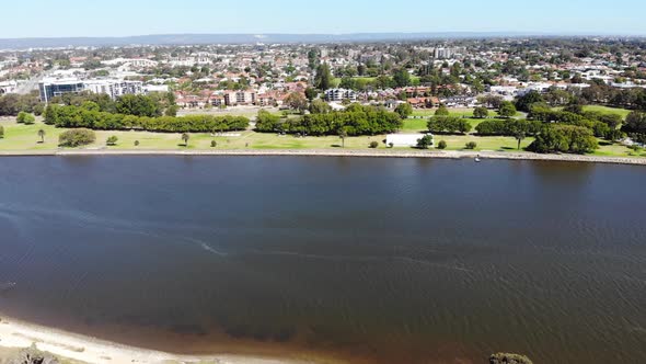 Aerial View of a Small Riverside City in Australia