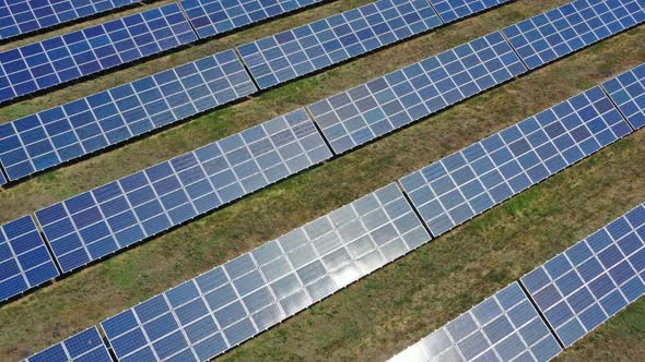 Fly Over Many Panels of Solar Cells