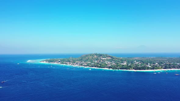 Aerial top down nature of beautiful lagoon beach lifestyle by blue lagoon and white sandy background