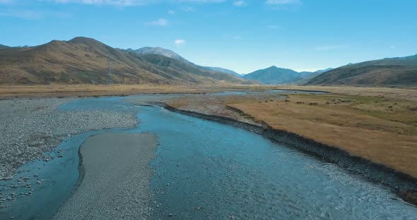 Epic Flyover of Clarence River in Canterbury New Zealand - Dolly In Shot