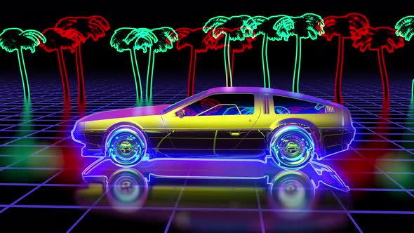 Retro Futuristic Background with Car  alt