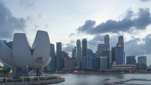 Beautiful Moment to the Singapore skyline with Helix Bridge views.