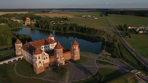 Aerial View of Mir Castle in Belarus Aerial View of a Medieval Castle