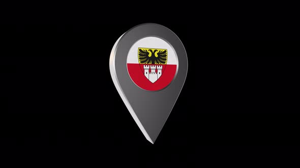 3d Animation Map Navigation Pointer With Flag Of Duisburg (Germany) With Alpha Channel - 4K