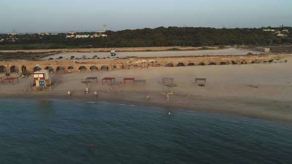 Aerial wide shot of Caesarea Maritima