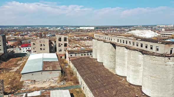 Abandoned ruined industrial factory building, ruins and demolition concept. Aerial view