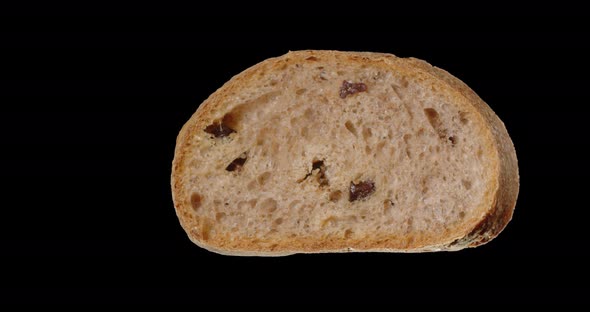 Piece Of Wheat Bread With Raisins, Rotation Around, Alpha Channel