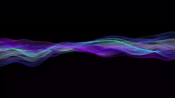 Colorful wavy line. Techy abstract colorful rainbow line on black background. 18