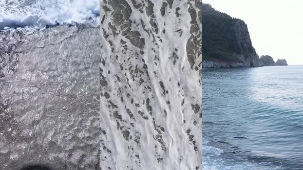 Three in One Vertical Video of the Sea Near the Shore