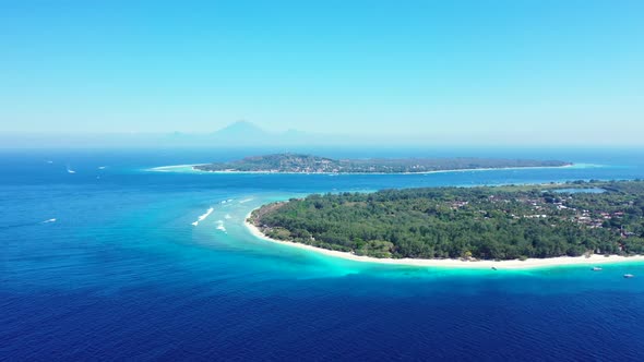 Aerial top down tourism of luxury tourist beach time by transparent ocean and white sand background 