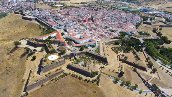 Aerial drone view of fortifications, Garrison Border Town of Elvas and its Fortifications.