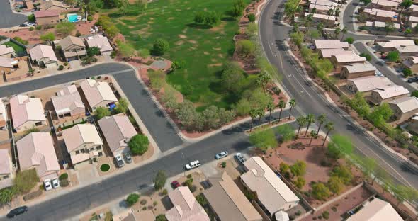 Aerial view on the landscape of the residential street of an Avondale