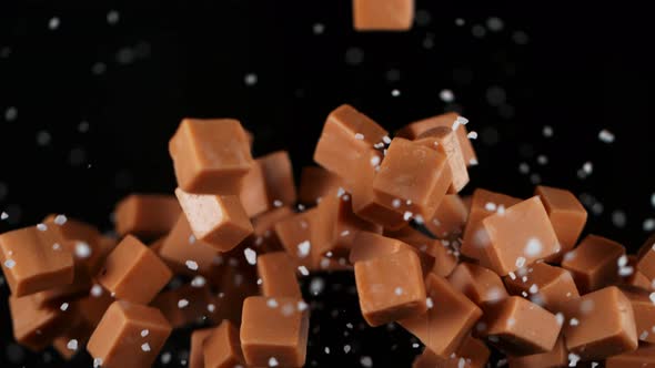 Super Slow Motion Shot of Salted Caramel Explosion Isolated on Black Background at 1000Fps