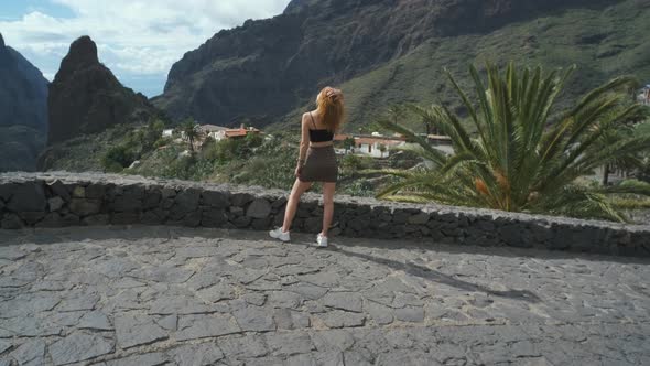 Portrait of a Beautiful Tourist Woman in the Masca Valley on the Canary Island of Tenerife
