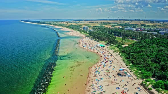 Tourism by Baltic sea in Poland. Beach in Darlowko.