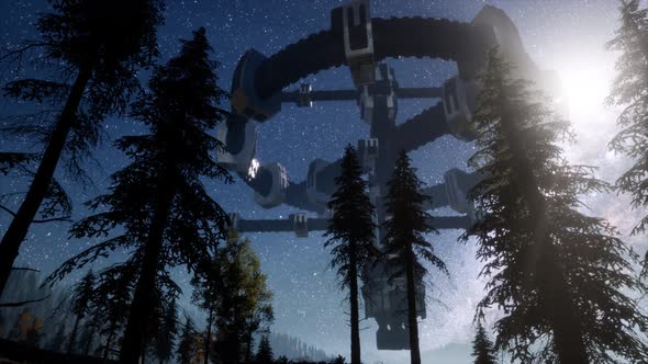 UFO Hovering Over a Forest at Night alt