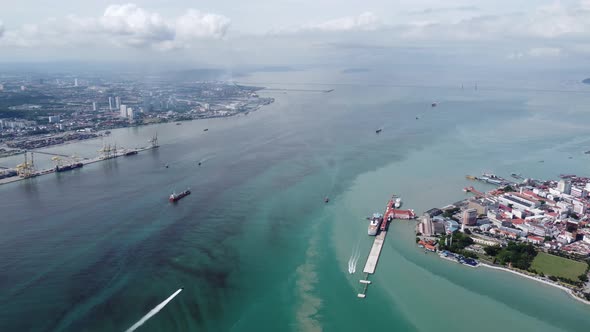 Aerial view Penang sea separate mainland and island