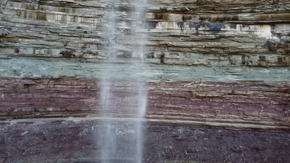 Aerial rotation view of a close-up of Devil’s Punchbowl. Hamilton, Ontario, Canada