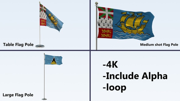 Saint Pierre And Miquelon Flag Pole Pack 4k-Loop