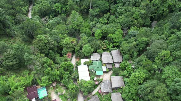 Aerial view of Mae kampong village,  Houses in valley, Chiang Mai, Thailand by drone