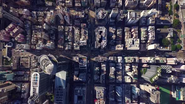 Drone fly over Hong Kong urban city