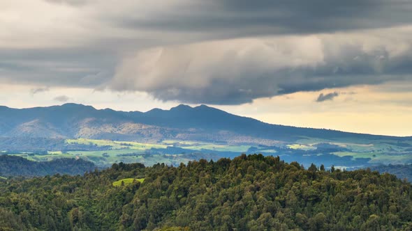Dramatic Storm Clouds Rotate over Pirongia Mountains Forest Park in New Zealand Nature Landscape
