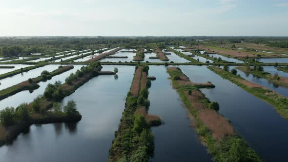 Scenery Of Endless Wetlands In Weerribben-Wieden National Park, Ossenzijl, Friesland, Netherlands. A