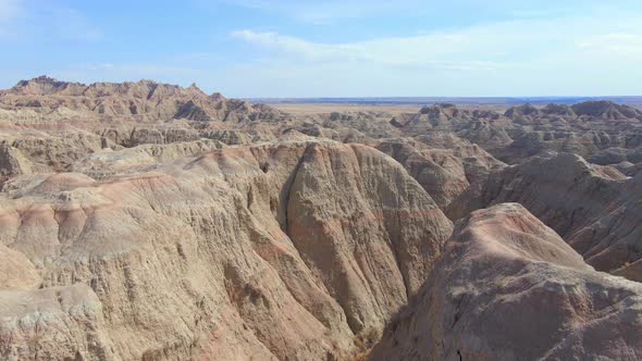 Desert mountain hills in Badlands National Park, South Dakota. Aerial view