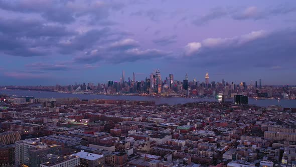 Urban Skyline of Midtown Manhattan and Hoboken in the Evening