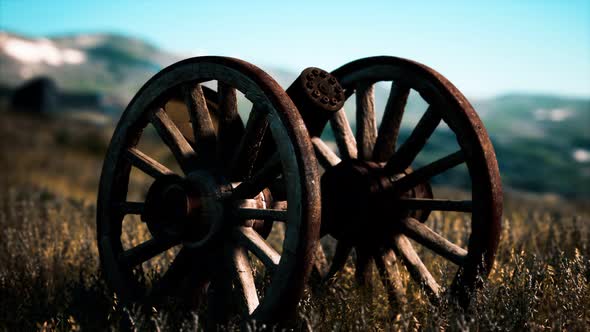 Historic War Gun on the Hill at Sunset