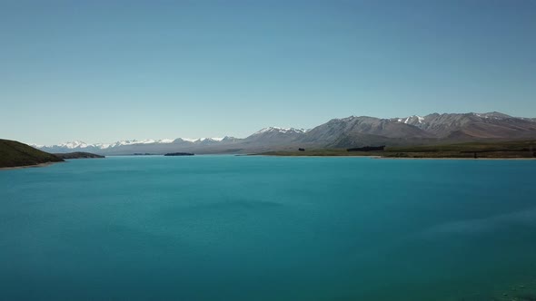 Aerial view of the panning shot of Mount John near Lake Tekapo