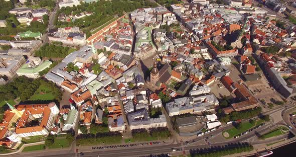 4K - Center of the old European city. Aerial view