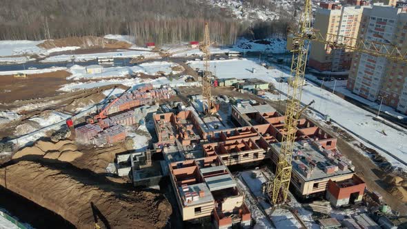 Aerial Shot of Building Residential House on Construction Site