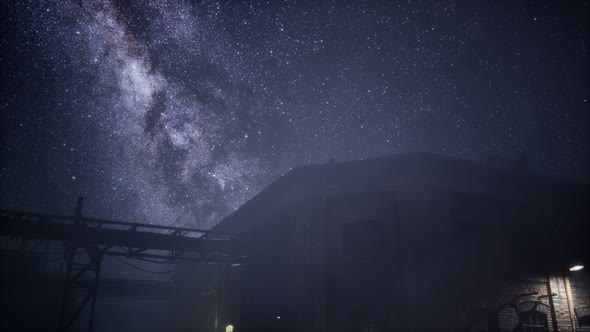 Milky Way Stars Above Abandoned Old Fatory