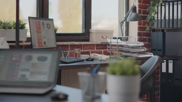 Nobody in Business Office with Computer to Plan Project