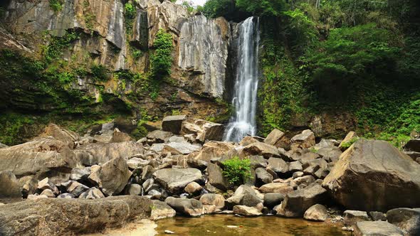 Nauyaca Waterfalls in Costa Rica, Beautiful Landscape and Scenery of a Large Tall Rainforest Waterfa