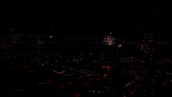 Aerial View over the Capital City of Iceland Reykjavík at New Years Eve Celebration