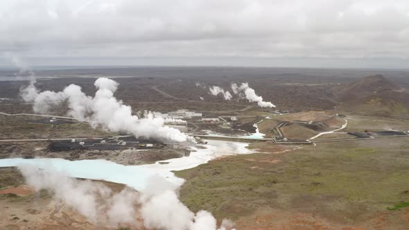 Aerial View Of Hot Springs And Geothermal Area In Iceland - drone shot