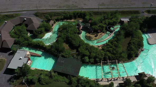 empty waterpark resort lazy river aerial