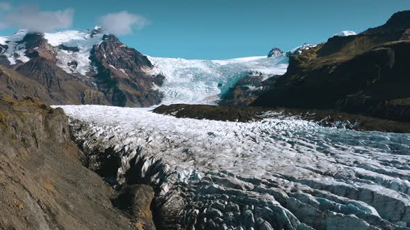 Aerial view of a melting glacier in Southern Iceland. 4K