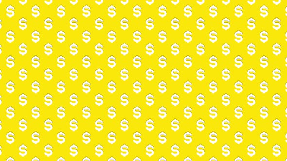 Animated symbols of American currency Dollar in geometric pattern on a yellow background